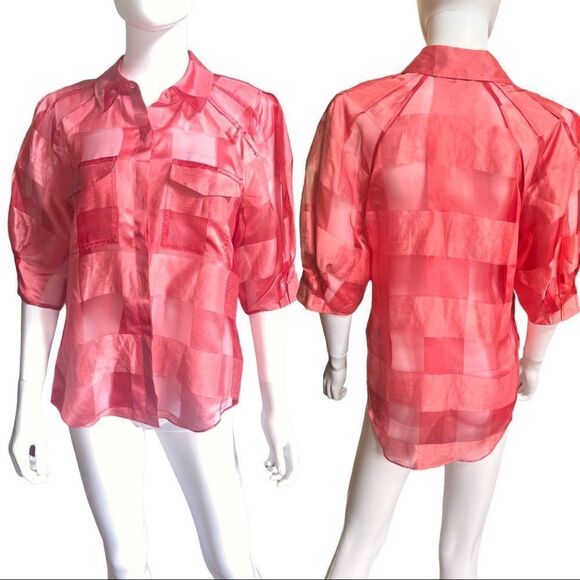 REBECCA Taylor Silk ORGANZA CHECK Button Down Blouse TOP - Picture 7 of 8